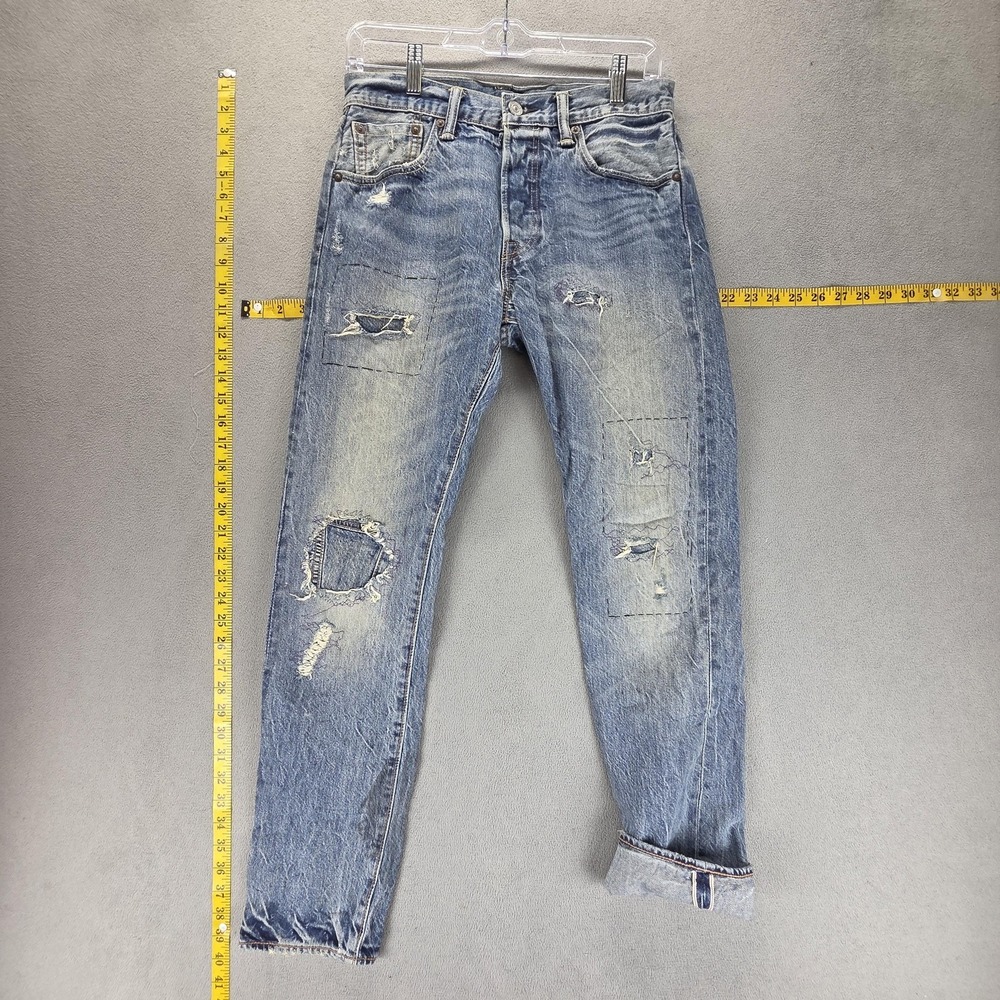 Levis 501 Jeans Mens Blue Selvedge Thrashed Patchwork Honeycomb Fits 26x29